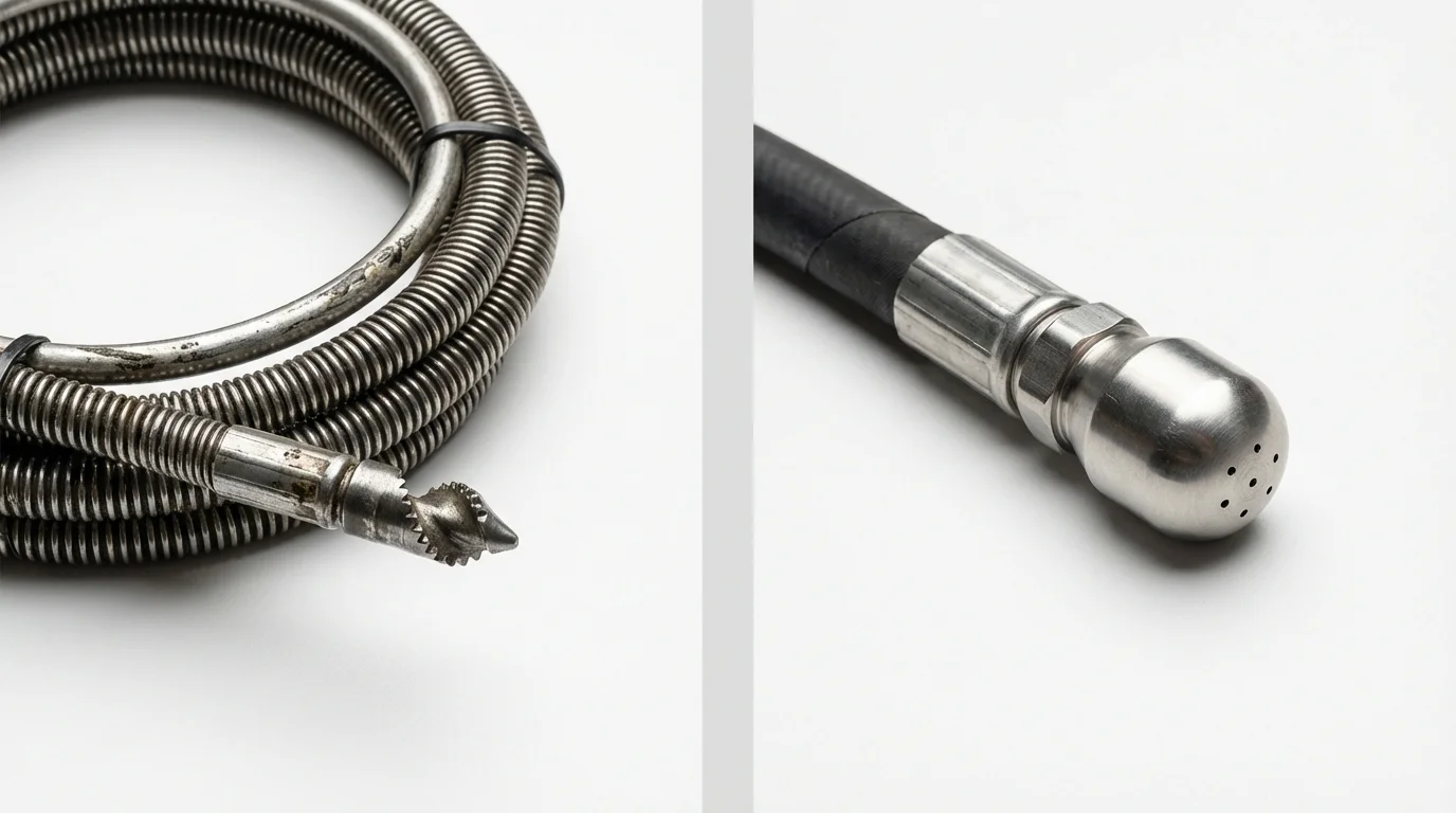 Drain snake cable and hydro jetting nozzle used for drain cleaning in Tamaqua, PA