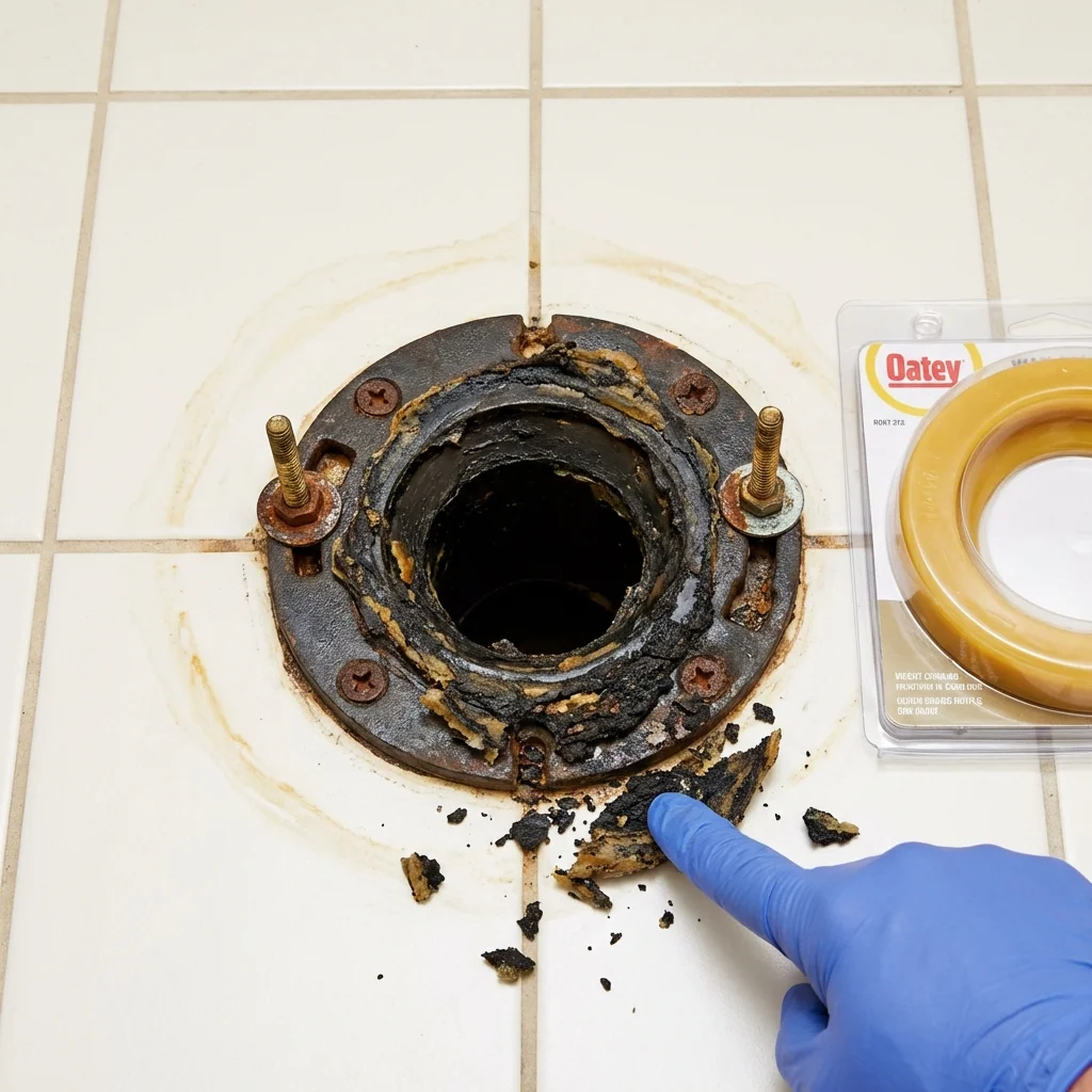 Failed wax ring showing water seepage at the base of a toilet in a Tamaqua, PA home