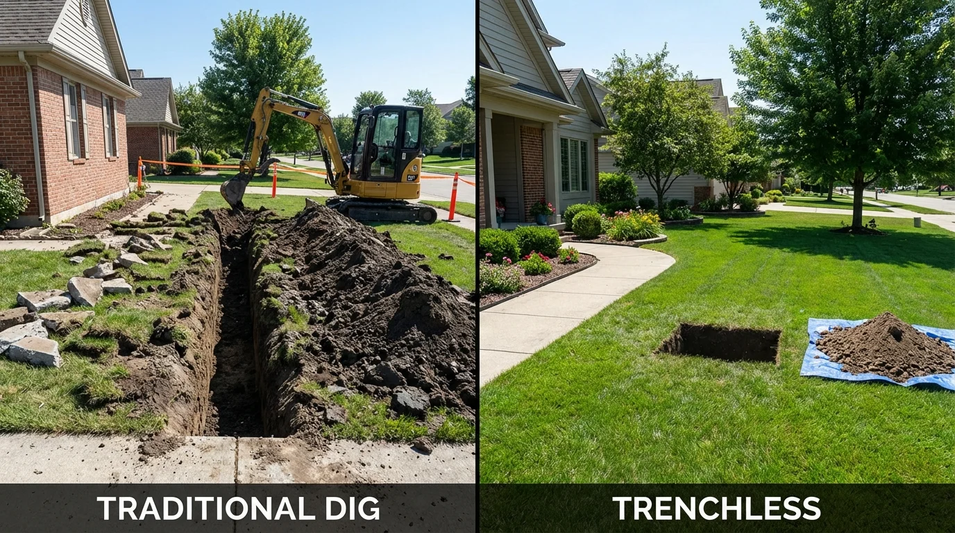 Trenchless sewer repair with minimal yard damage versus traditional excavation in Tamaqua, PA